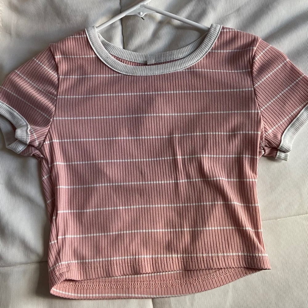 Pink Striped Skin-Tight Crop Top